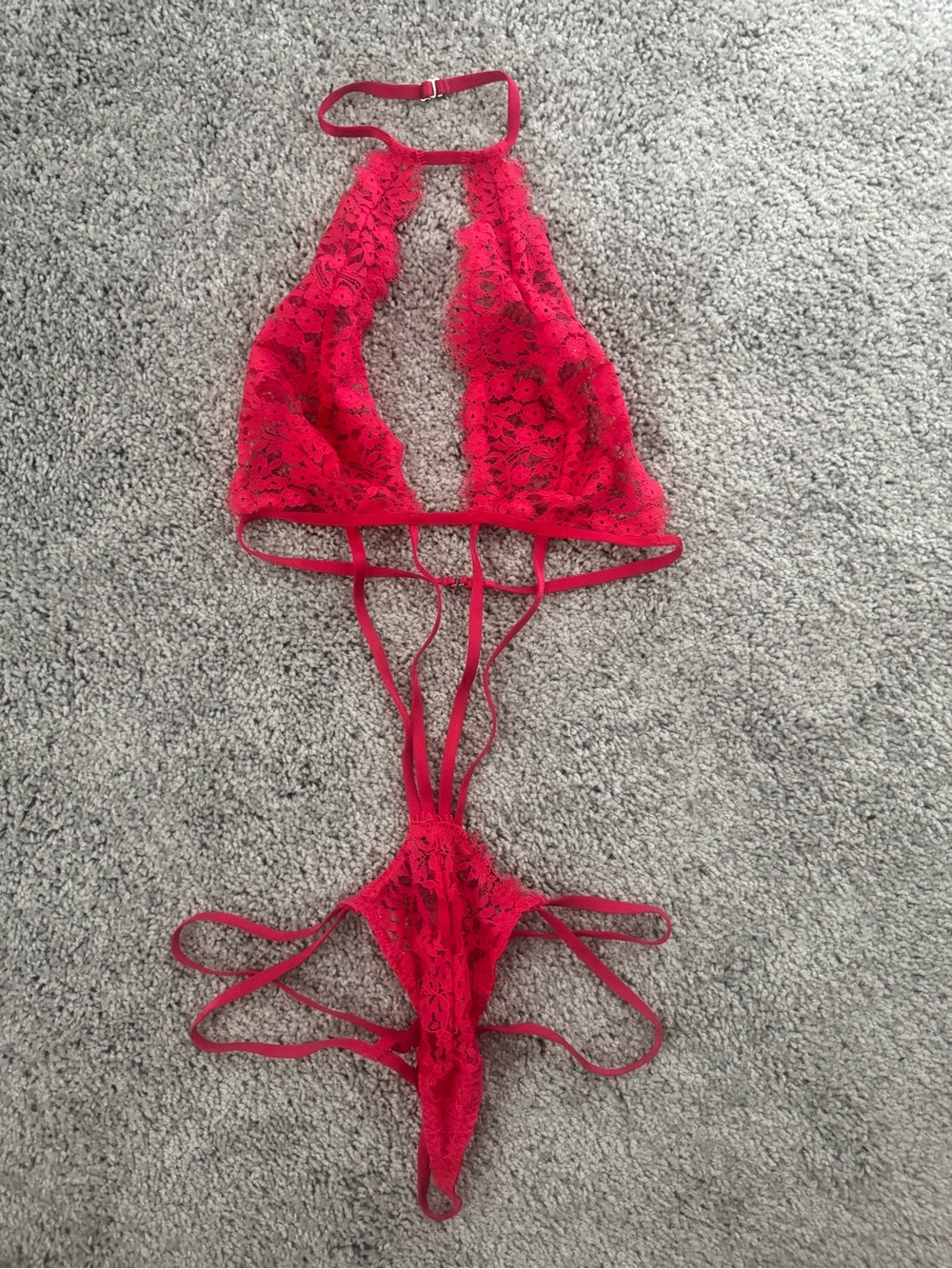 Victoria's Secret Red Lace Strappy Halter Teddy